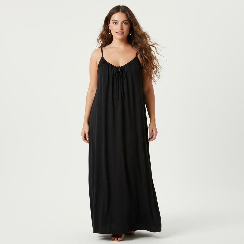 NWT Old Navy Black Cami Maxi Dress 3X Cotton Blend Boho Resort Vacation Summer